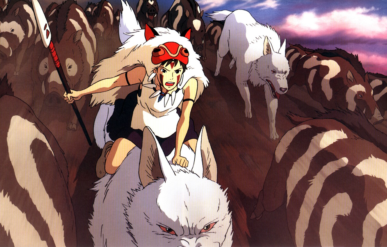 Photo Wallpaper Chase, Mask, Fangs, Spear, Art, Moro, - Princess Mononoke Mask And Spear - HD Wallpaper 