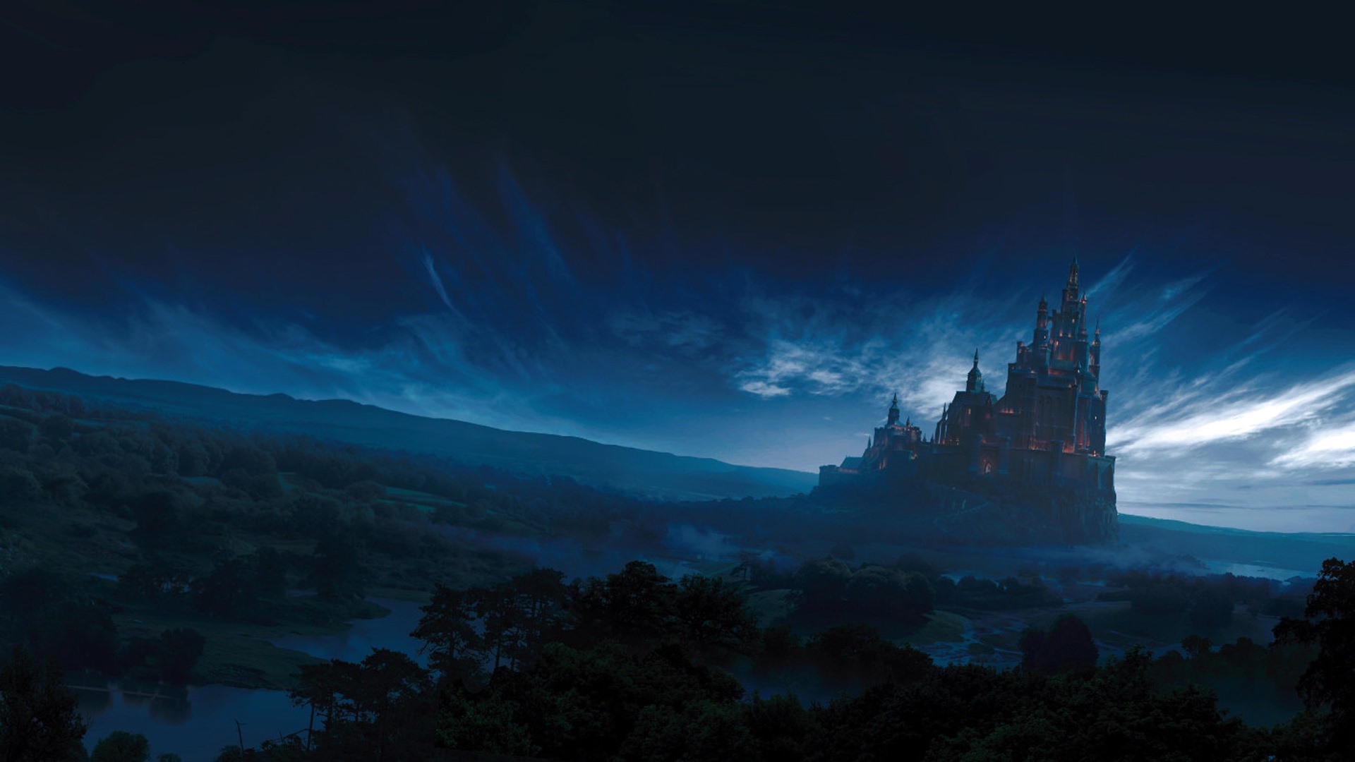 Wallpaper Fantasy World, Castle, Forest, Sky, Clouds, - Castle - HD Wallpaper 