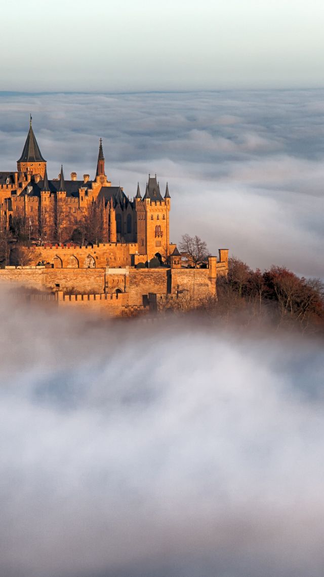 Hohenzollern Castle, Germany, Europe, Fog, 4k - Hohenzollern Castle Fog - HD Wallpaper 