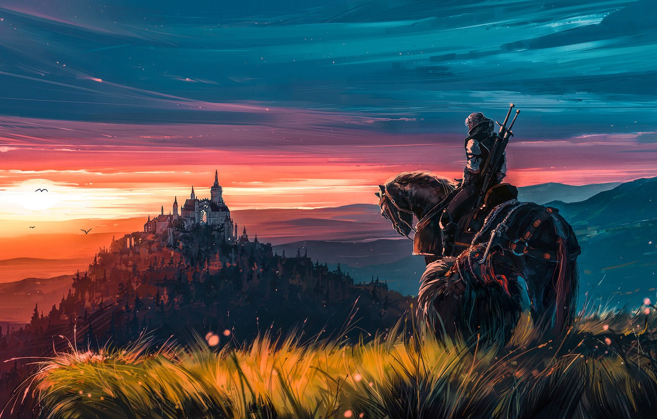 Photo Wallpaper Fantasy, Game, Twilight, Sky, Landscape, - Witcher 3 - HD Wallpaper 