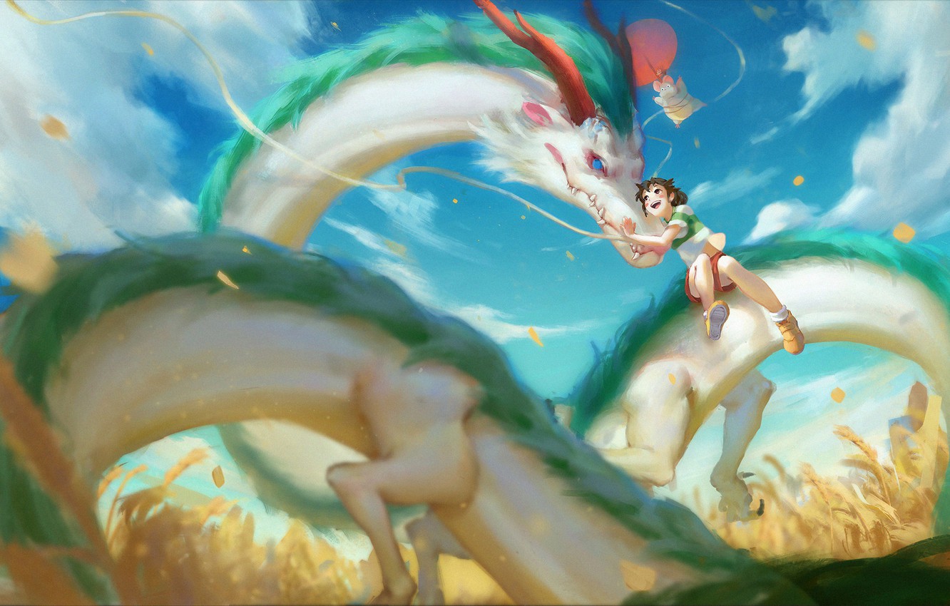 Photo Wallpaper Dragon, Anime, Art, Girl, Chihiro, - Spirited Away Fanart Dragon - HD Wallpaper 