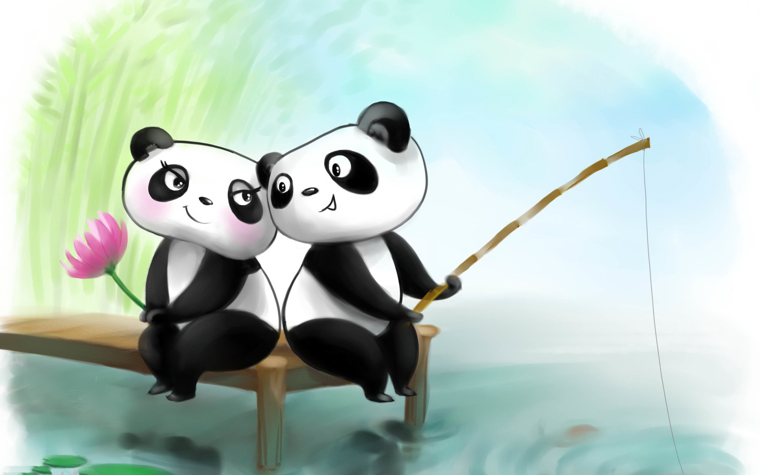 Romantic Panda Couple High Definition Wallpapers - Hd Animated Romantic - HD Wallpaper 