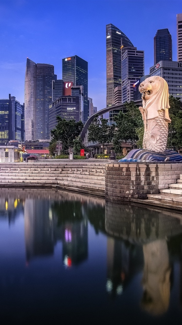 Iphone Wallpaper Singapore, Skyscrapers, Lake, Dusk - Merlion - 750x1334 Wallpaper Iphone Wallpaper Singapore, Skyscrapers, Lake, Dusk - Merlion - 750x1334 Wallpaper