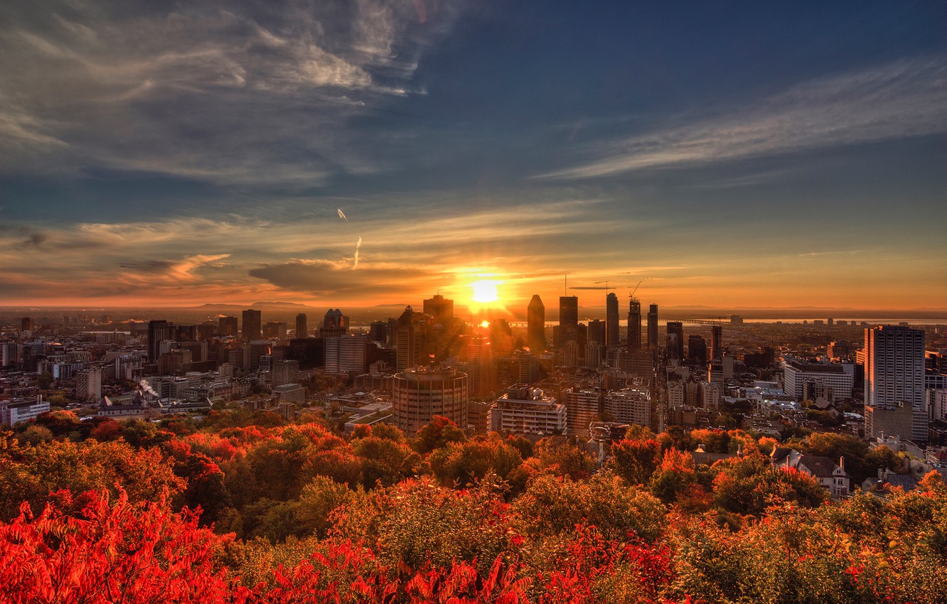 Photo Wallpaper Autumn, The Sky, The Sun, Trees, River, - Montreal Fond D Écran - HD Wallpaper 