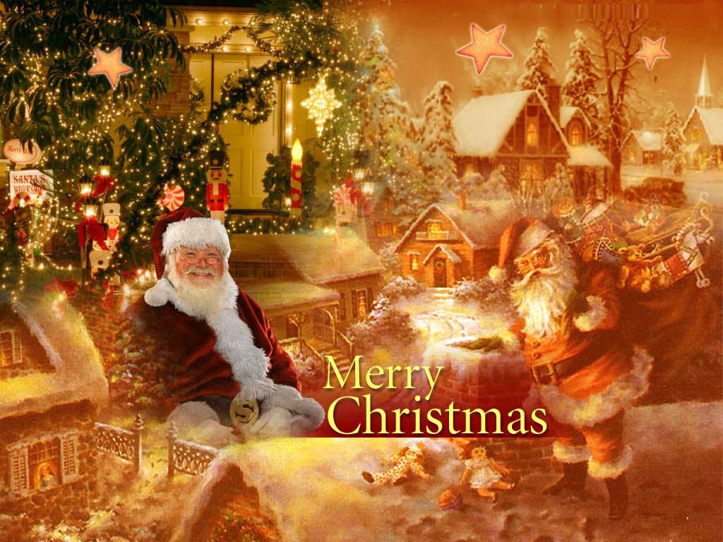 Merry Christmas Wallpaper With Santa - HD Wallpaper 