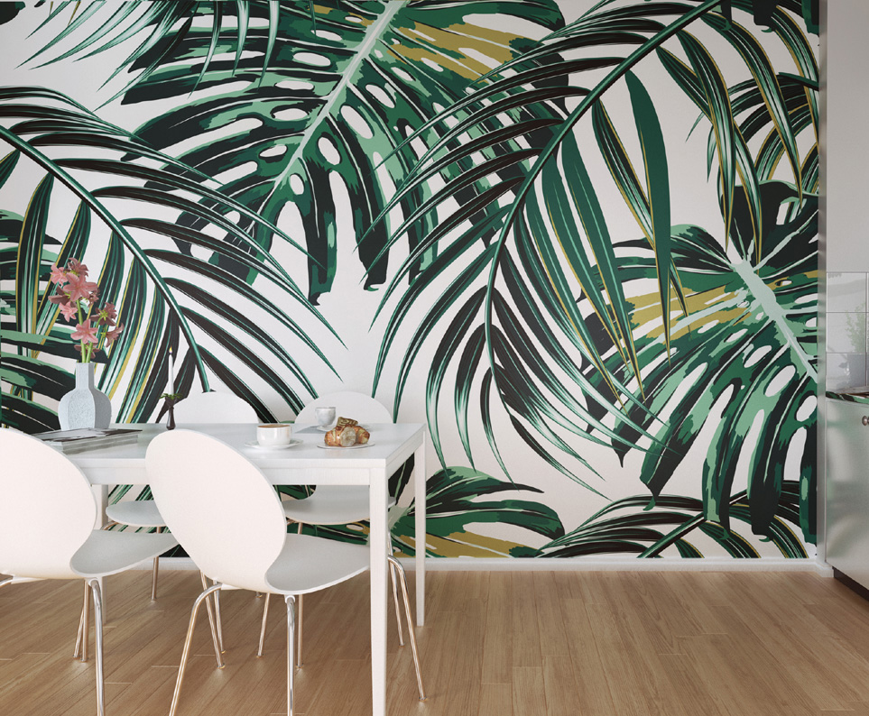 Tropical Leaves Wall Mural - Palm Leaf Feature Wall - HD Wallpaper 