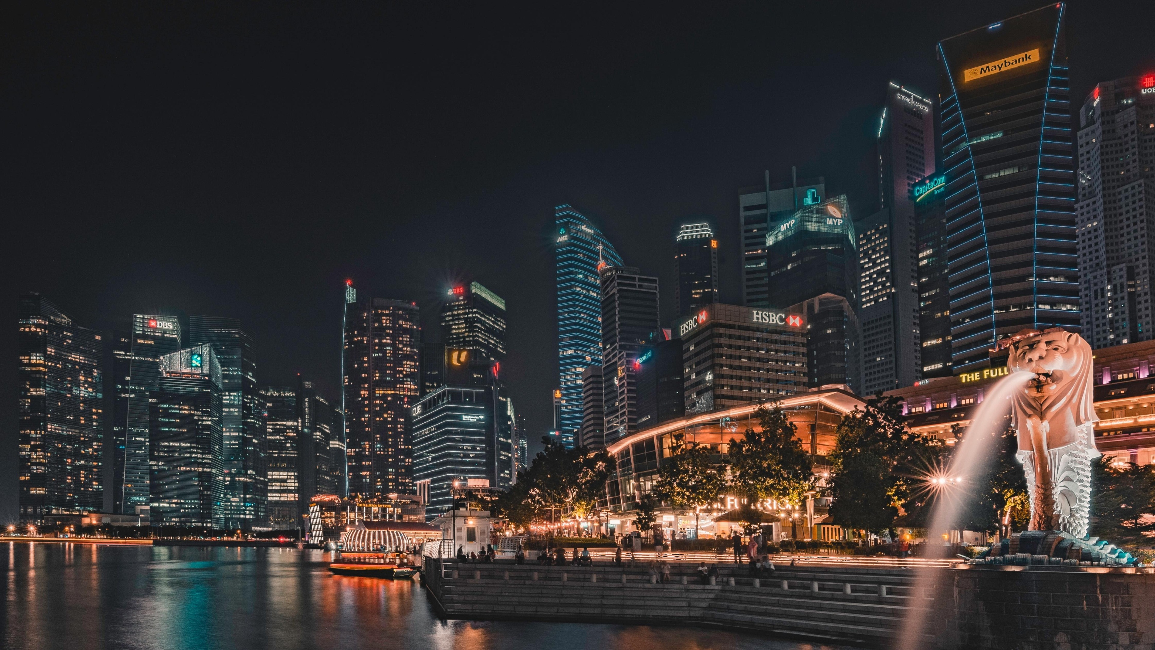 Night Singapore Wallpaper - Skyline Wallpaper Singapore Night - HD Wallpaper 