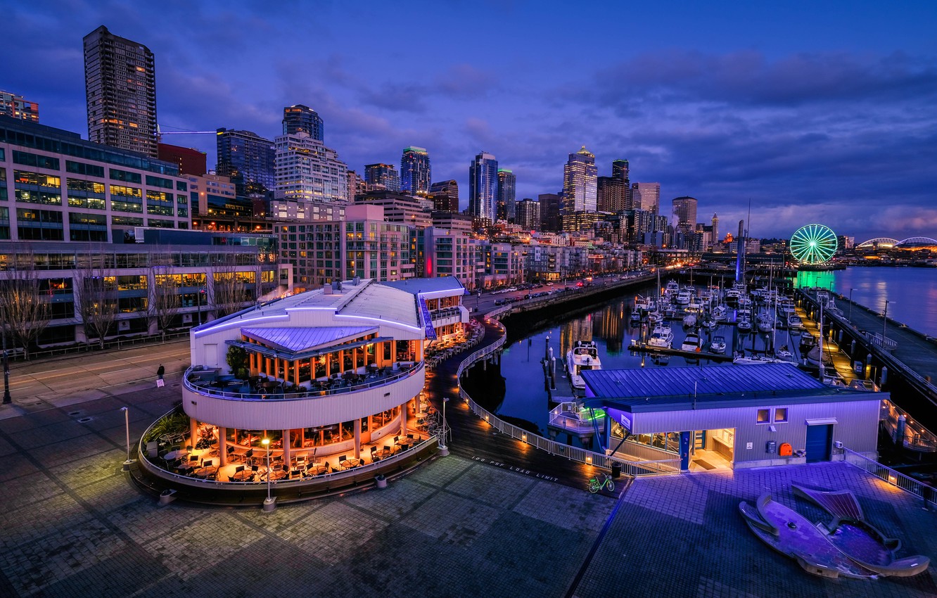 Photo Wallpaper The Sky, Building, Home, The Evening, - Seattle Pier - HD Wallpaper 