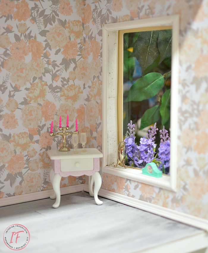 Dollhouse Bookcase Large Floral Faux Wallpaper - Wall - HD Wallpaper 