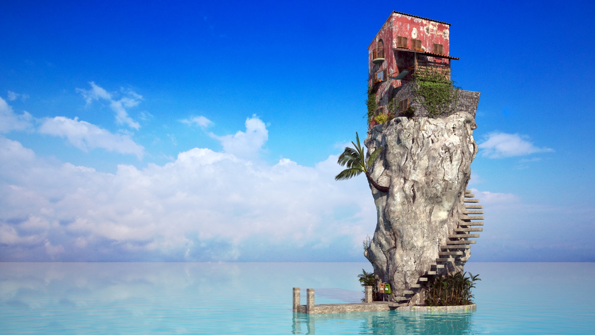 Wonderful D Blue Wallpaper P Te
d Abstract Wallpaper - House In An Island - HD Wallpaper 
