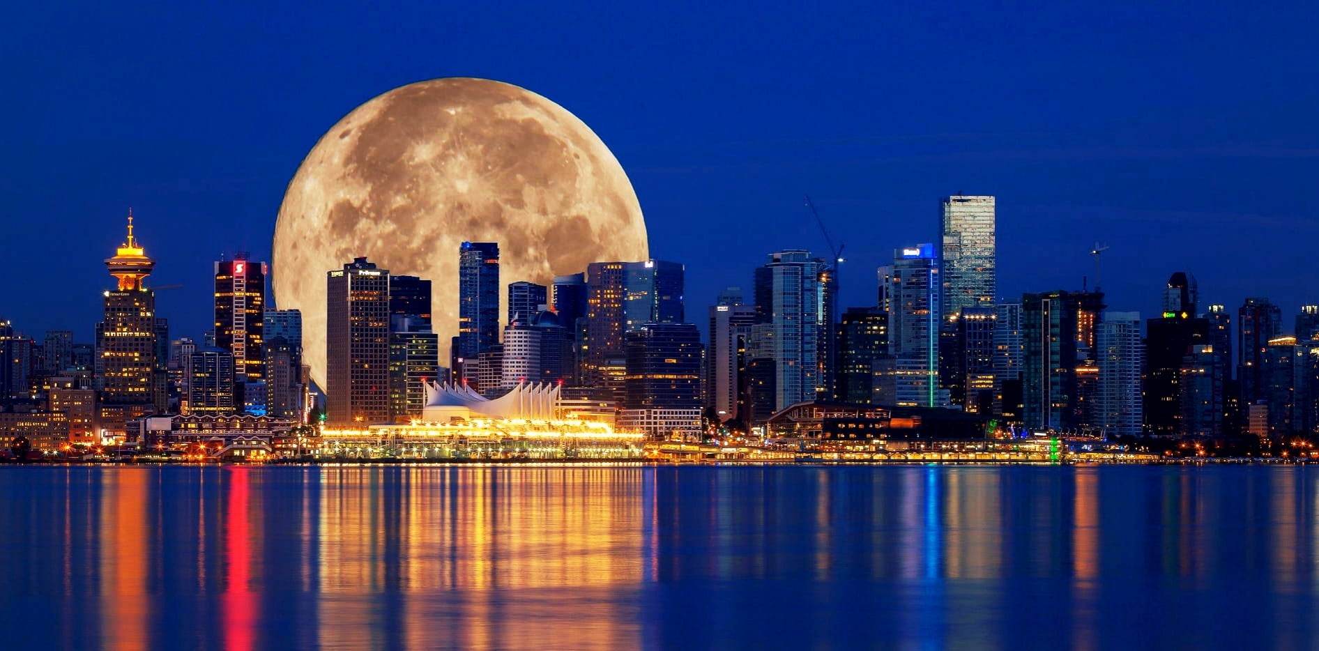 New York City Skyline Panoramic Digital Wallpaper, - Ny City Skyline With Moon - HD Wallpaper 