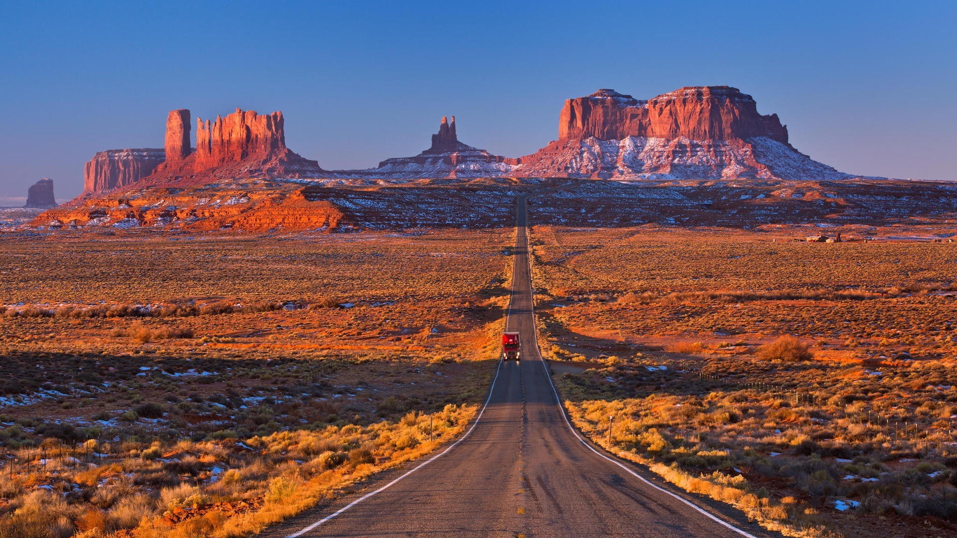 Winter Desert Straight Truck Road Mountains Arizona - Monument Valley Road - HD Wallpaper 