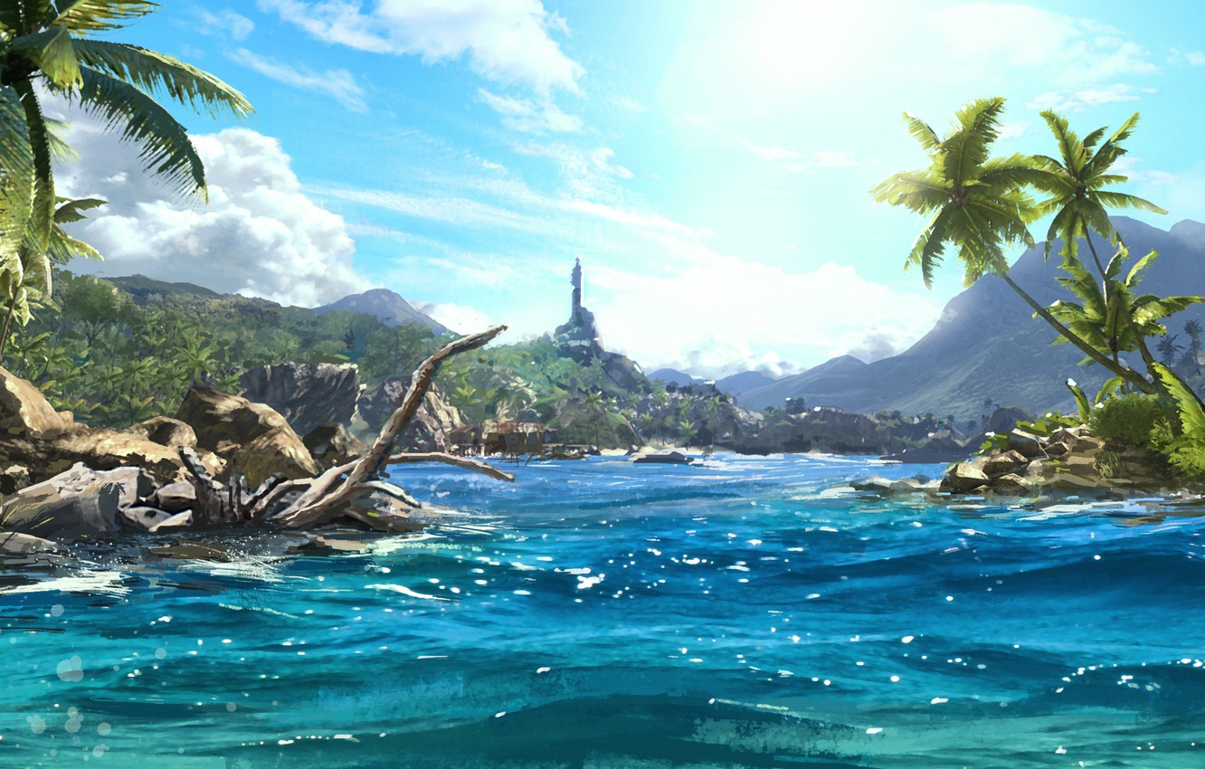 Photo Wallpaper Sea, Beach, Trees, Palm Trees, Far - Far Cry 3 Wallpaper Hd - HD Wallpaper 