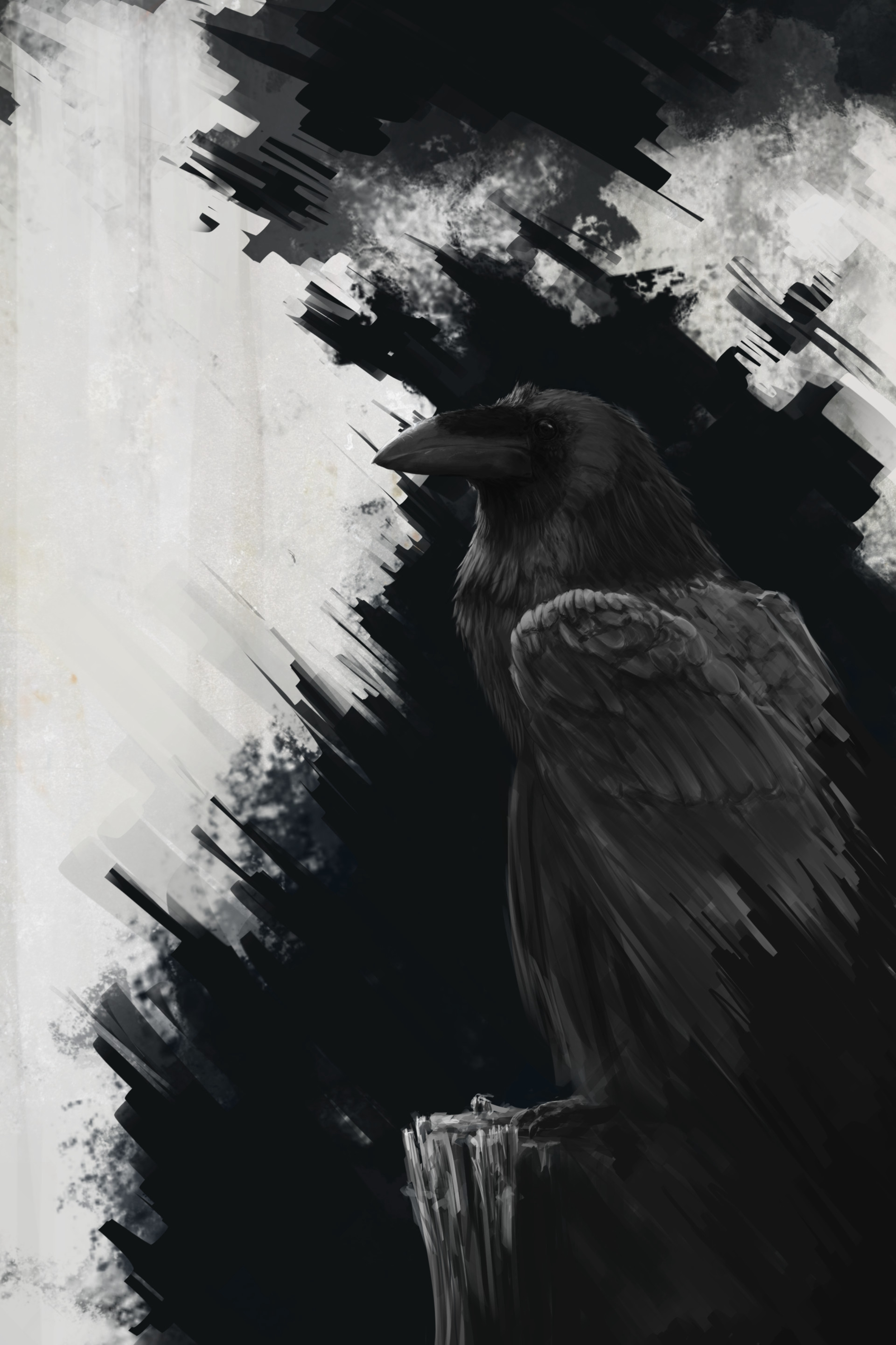 Wallpaper Raven, Bird, Art, Black, Lines - Ворон Обои На Телефон - HD Wallpaper 