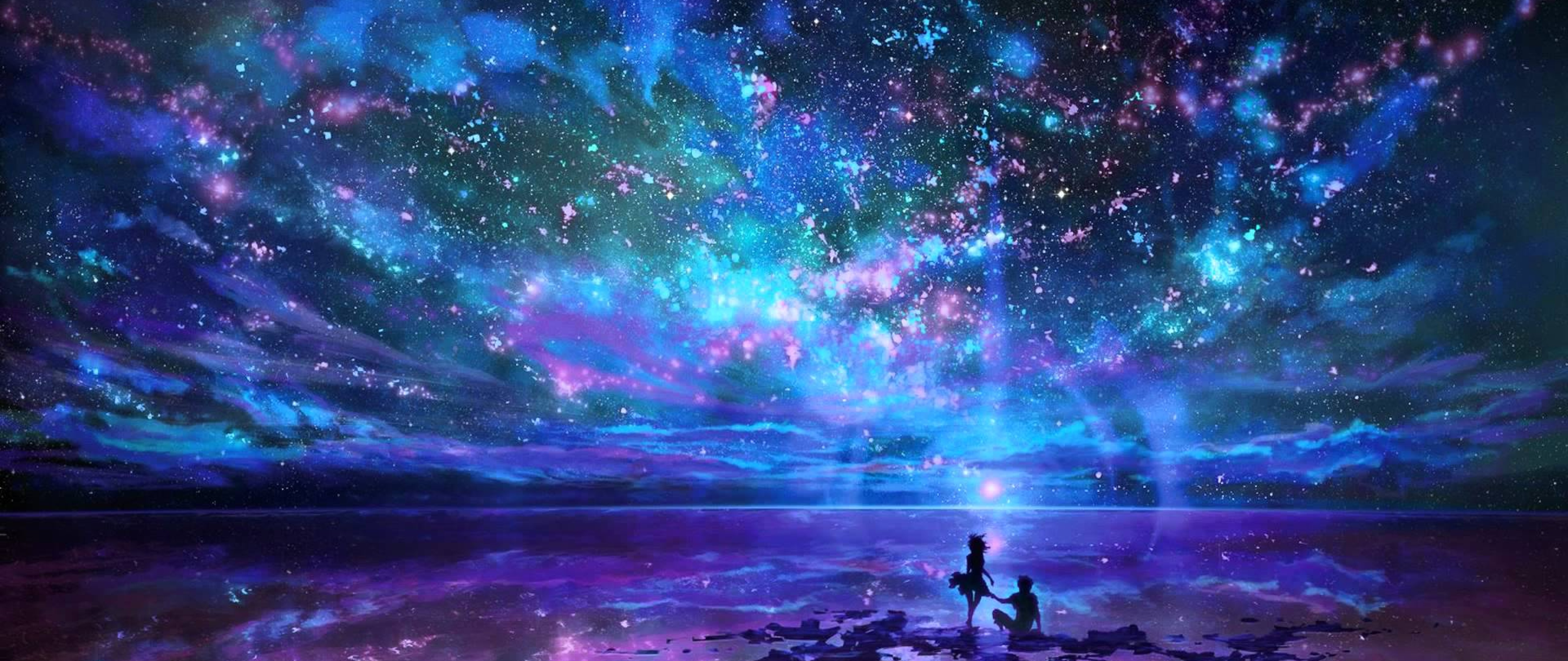 Anime Beautiful Night Sky - HD Wallpaper 