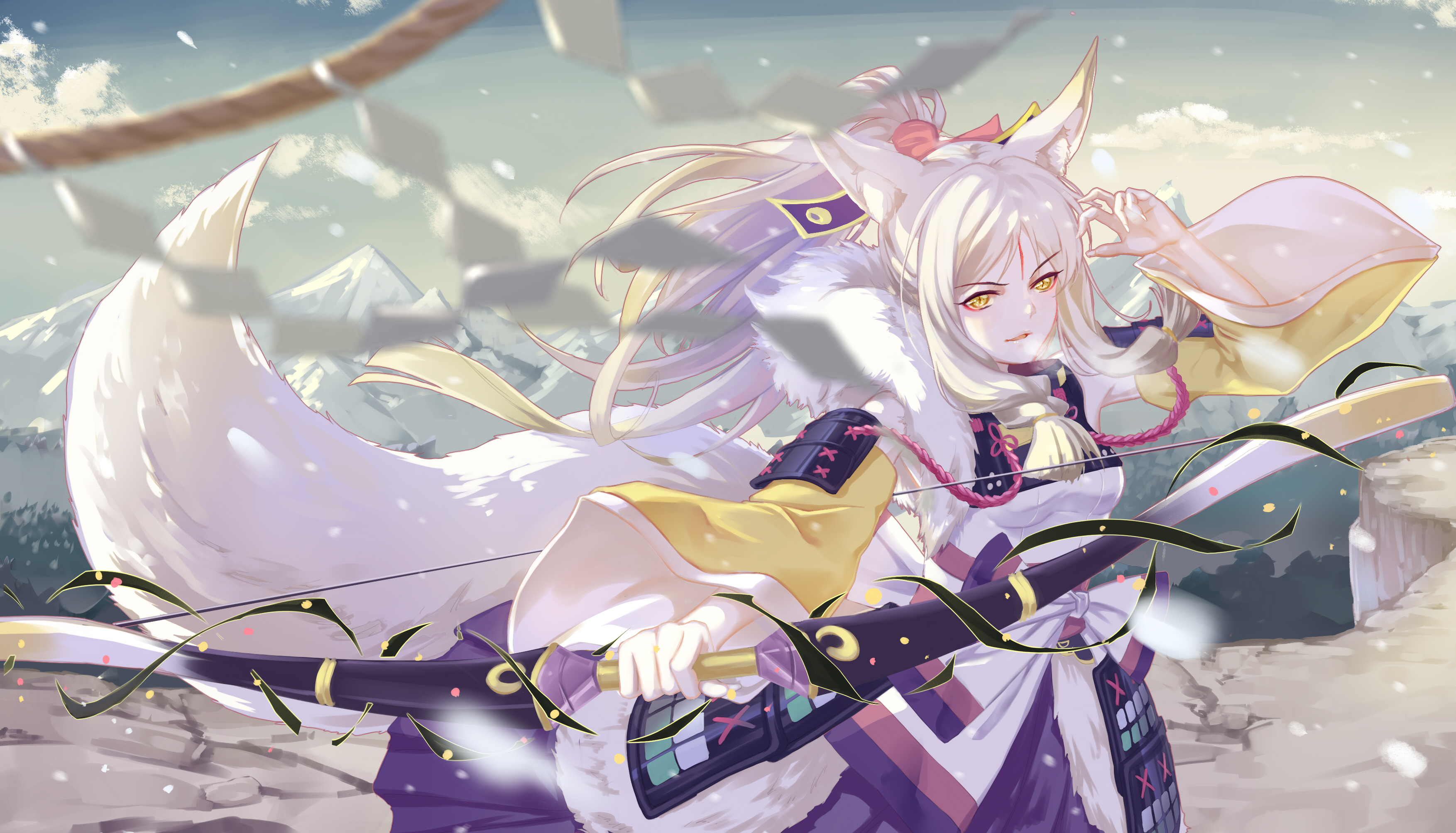 Anime Girl Kitsune White - HD Wallpaper 