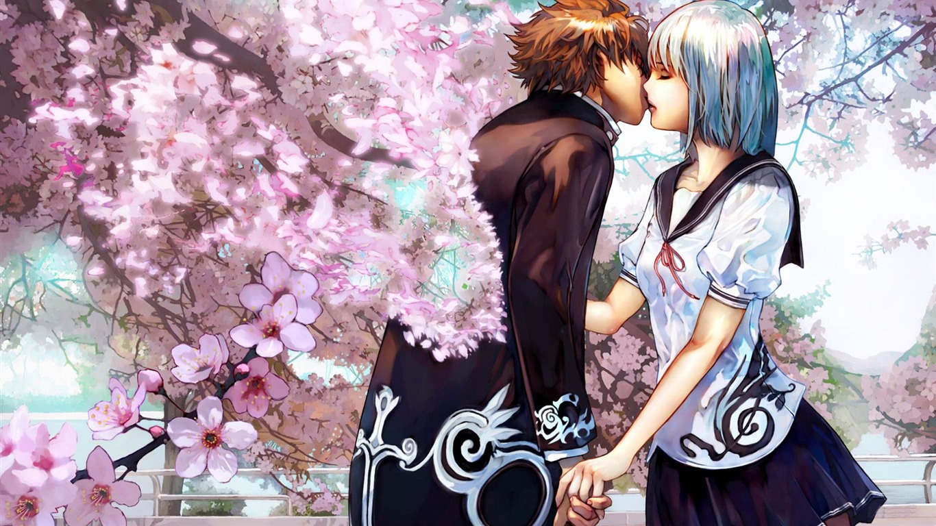 Anime Couple Kissing Collection Picture Desktop Wallpaper - Man And Woman Kissing Anime - HD Wallpaper 