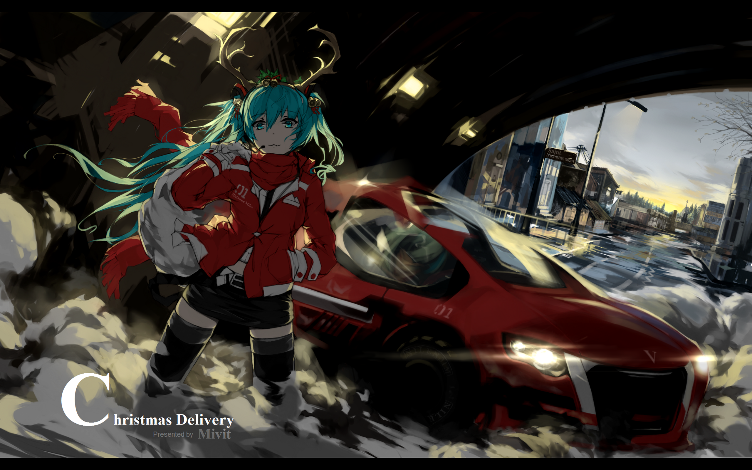 Christmas Hatsune Miku Art - HD Wallpaper 