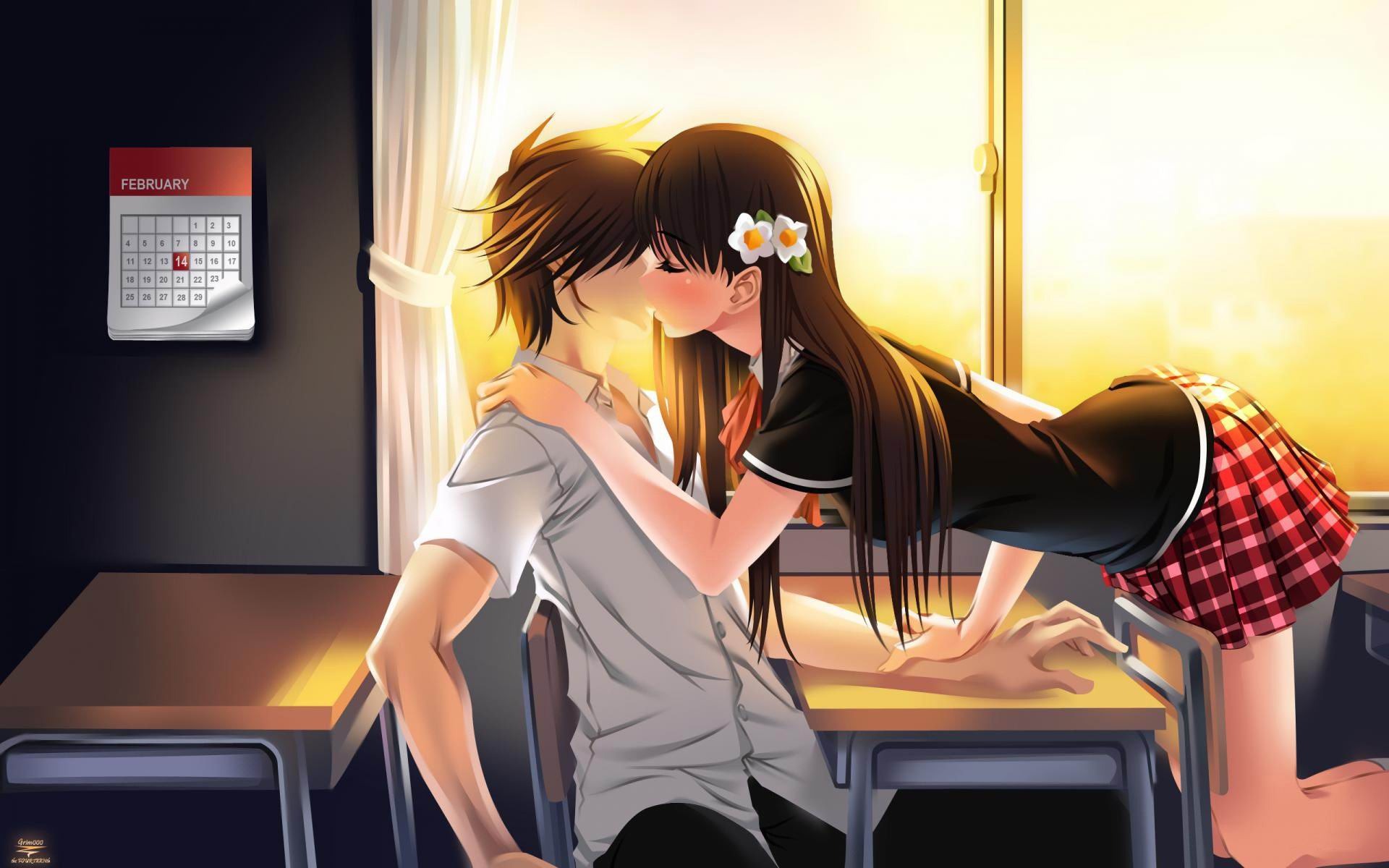 Anime Nightcore Kiss Girl And Boy - HD Wallpaper 