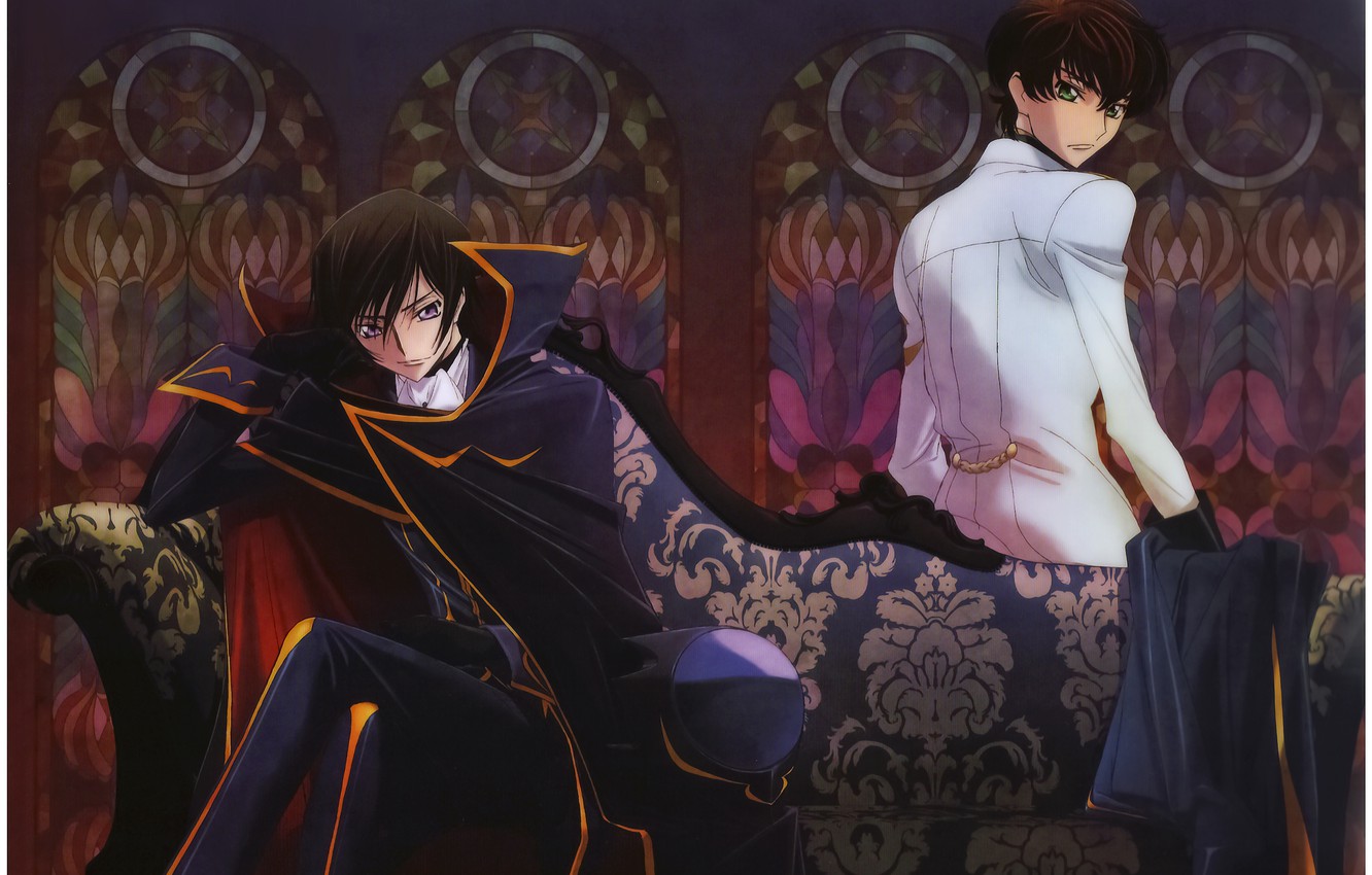 Photo Wallpaper Sofa, Pattern, Stained Glass, Guys, - Code Geass Lelouch Sitting - HD Wallpaper 