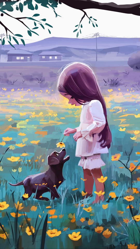 Wallpaper Girl, Dog, Flowers, Pet, Cute - Background Cute Wallpapers For  Girls - 540x960 Wallpaper 