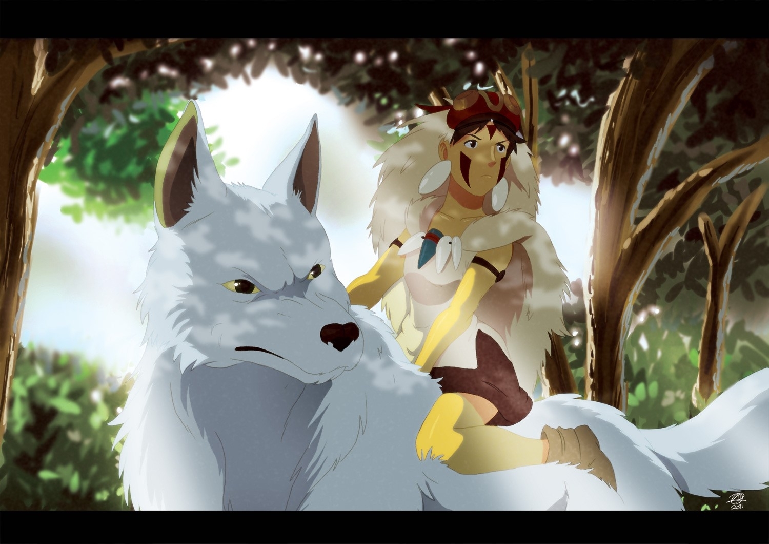 Trees Princess Mononoke Studio Ghibli Anime Wolves - Princesa Mononoke Fondo De Pantalla - HD Wallpaper 