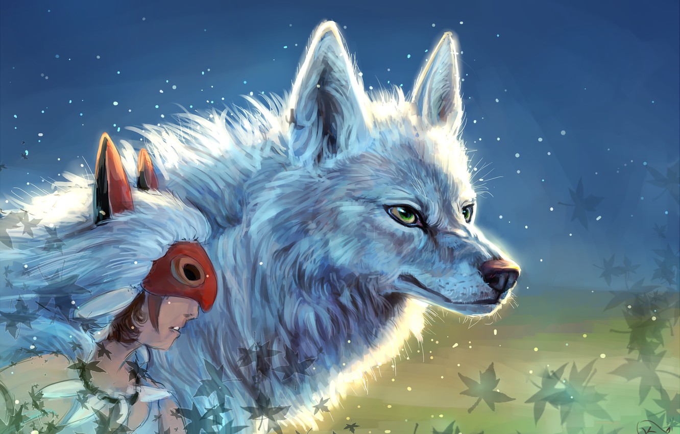 Photo Wallpaper Girl, Princess Mononoke, Wolves, Princess - Принцесса Мононоке Моро - HD Wallpaper 