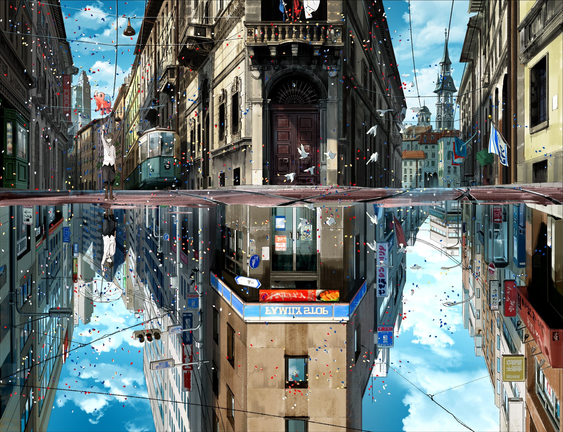 Anime City Reflection - HD Wallpaper 