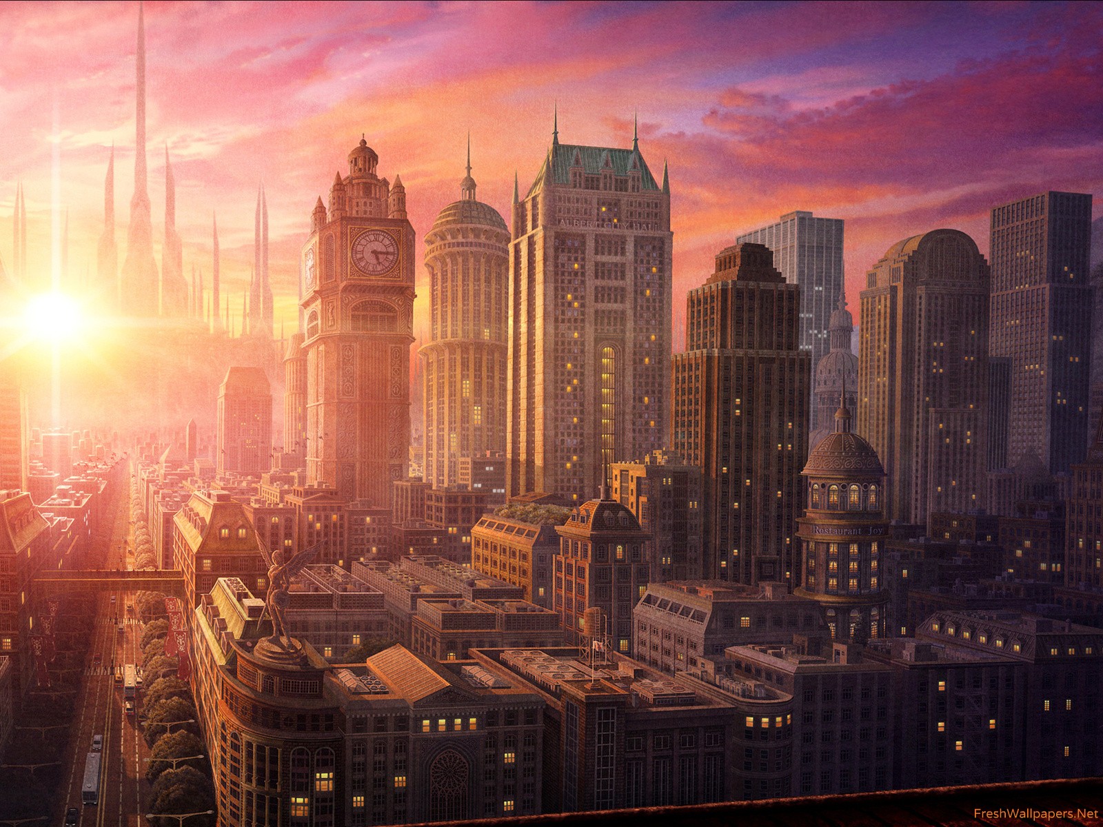 Skyscrapers Sunset - HD Wallpaper 
