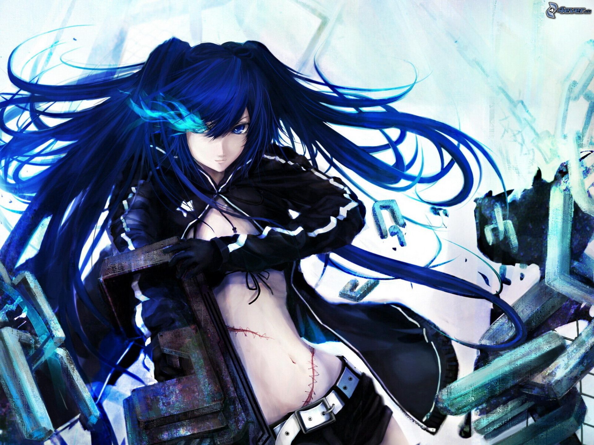 Anime Girl, Blue Hair - Black Rock Shooter Art - HD Wallpaper 