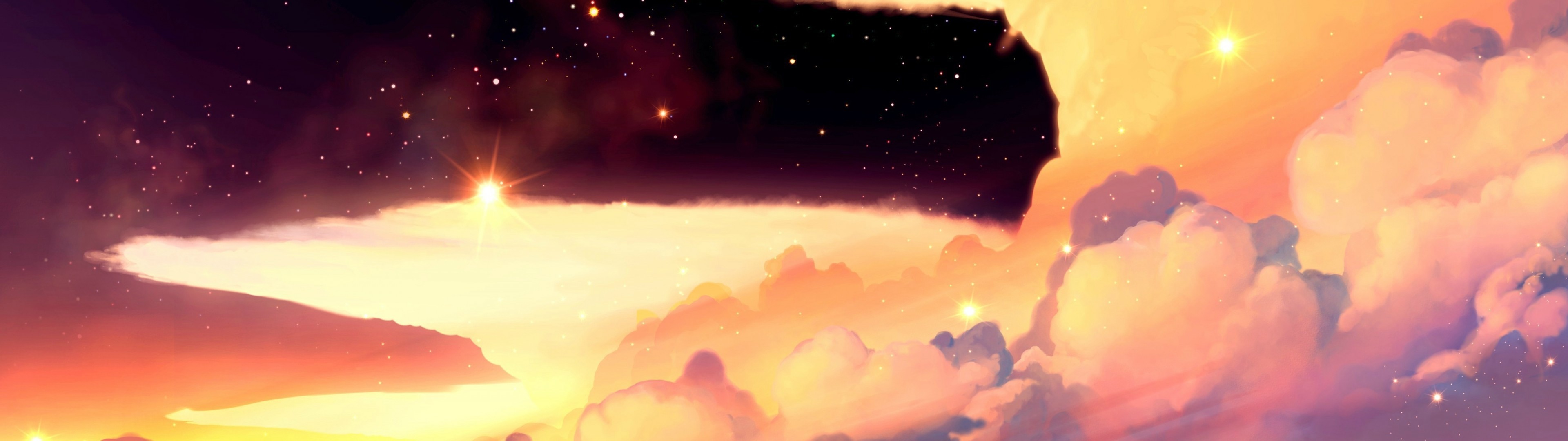 Anime Landscape, Scenic, Anime Girl, Clouds, Sky, Stars, - Sunset Anime Clouds Background - HD Wallpaper 