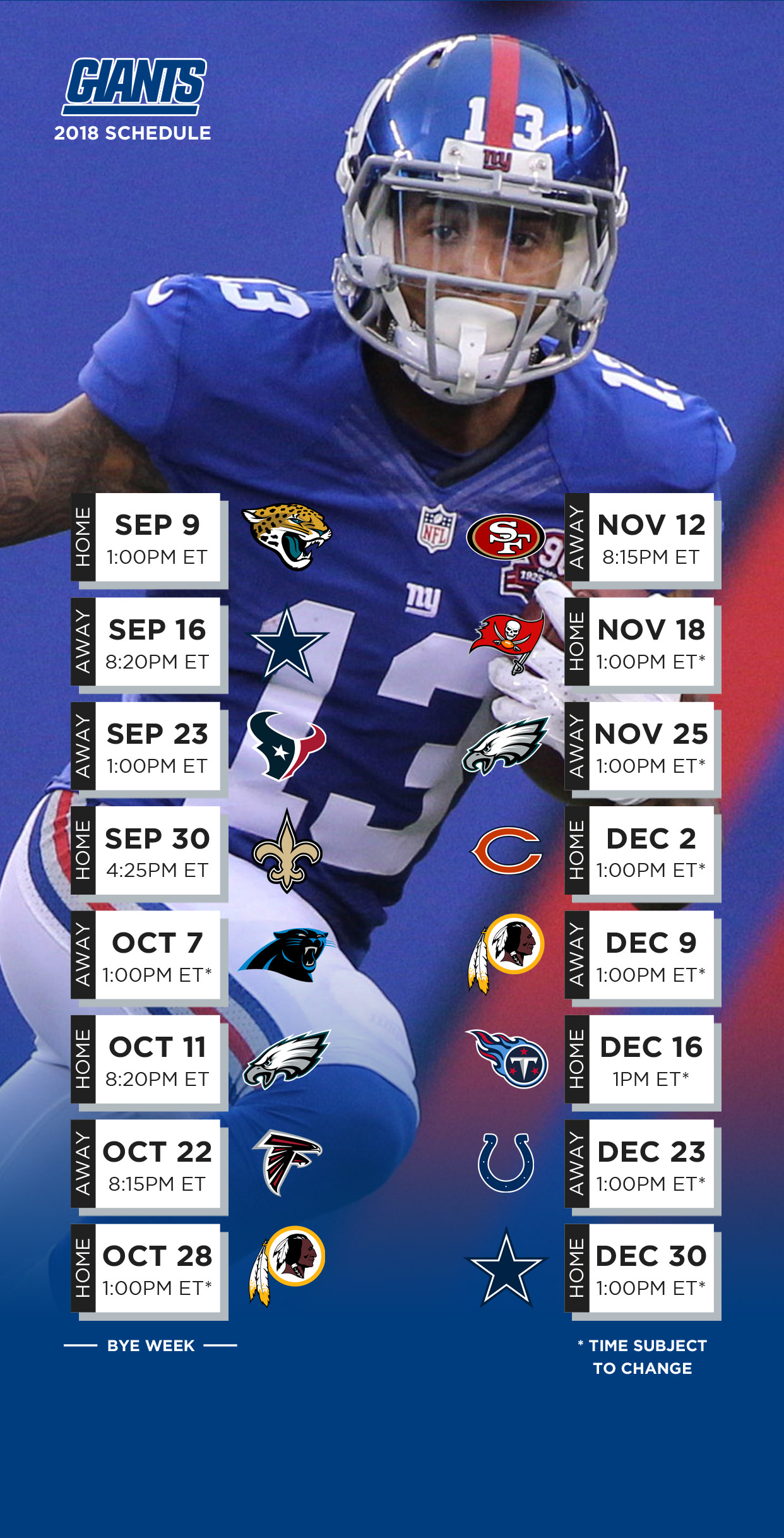 Ny Giants 2018 Schedule - HD Wallpaper 