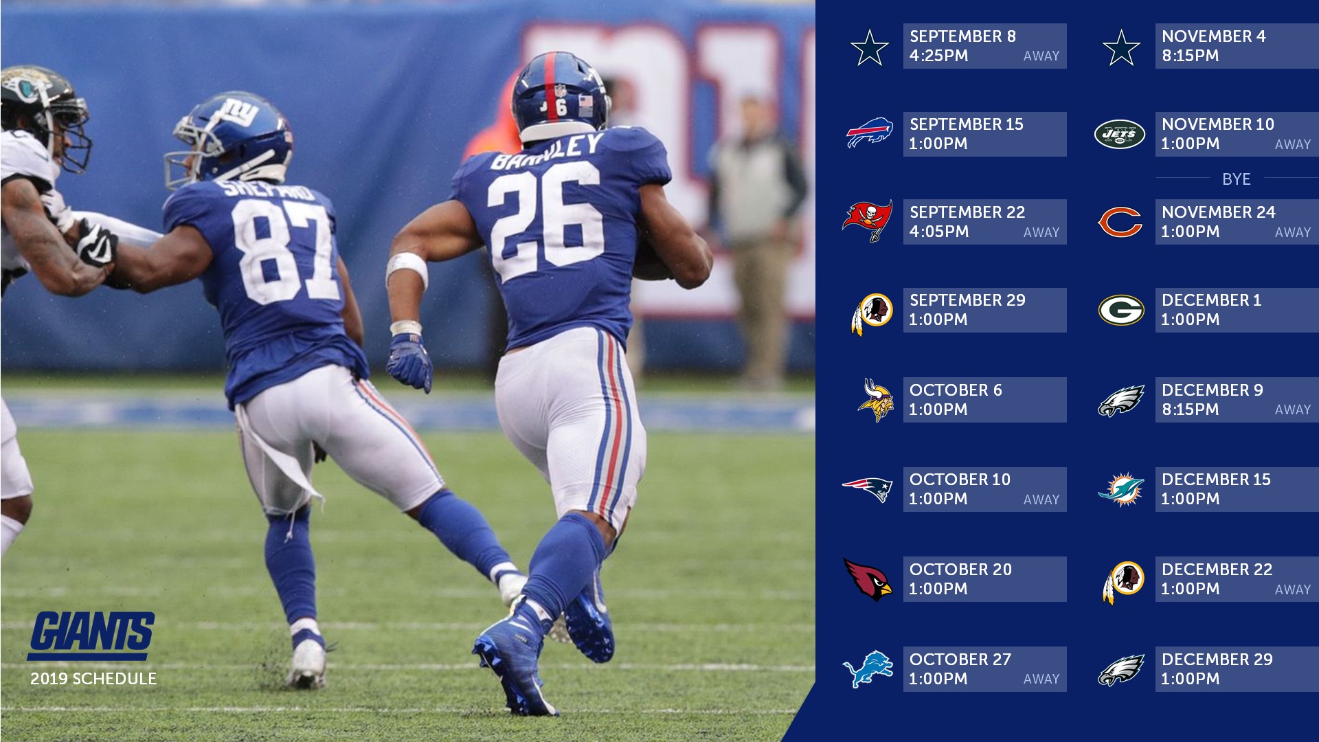 Ny Giants 2019 Schedule - HD Wallpaper 