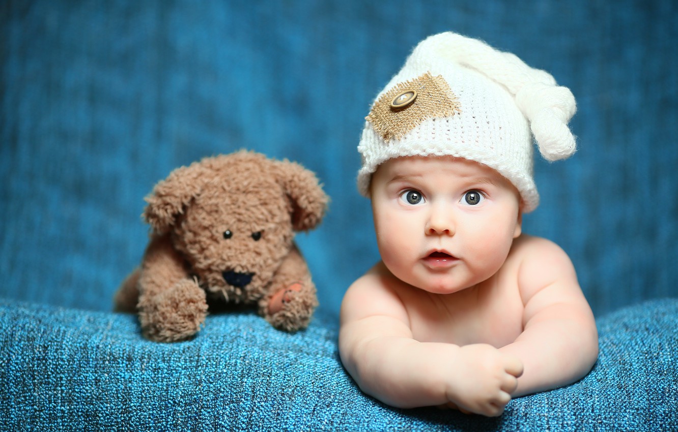 Photo Wallpaper Toy, Child, Bear, Baby, Bear, Cap, - Baby Teddy Bear Cute - HD Wallpaper 