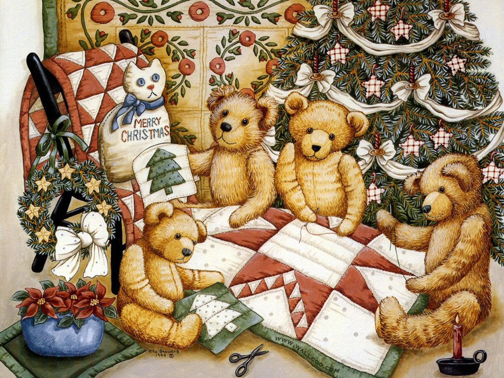 Teddys & Toys - Vintage Teddy Bear Christmas - HD Wallpaper 