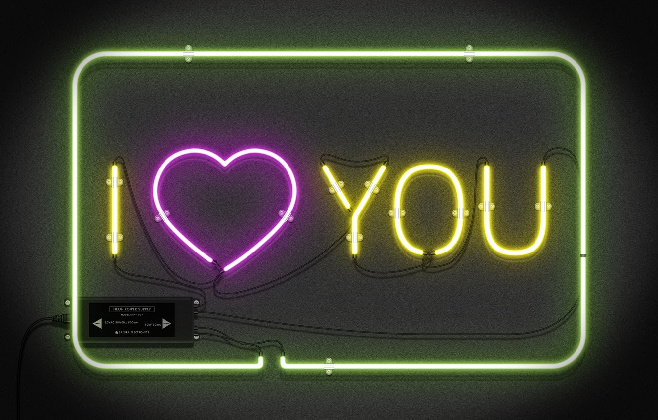 Photo Wallpaper Love, I Love You, Neon Sign, My Works - Neon Sign - HD Wallpaper 