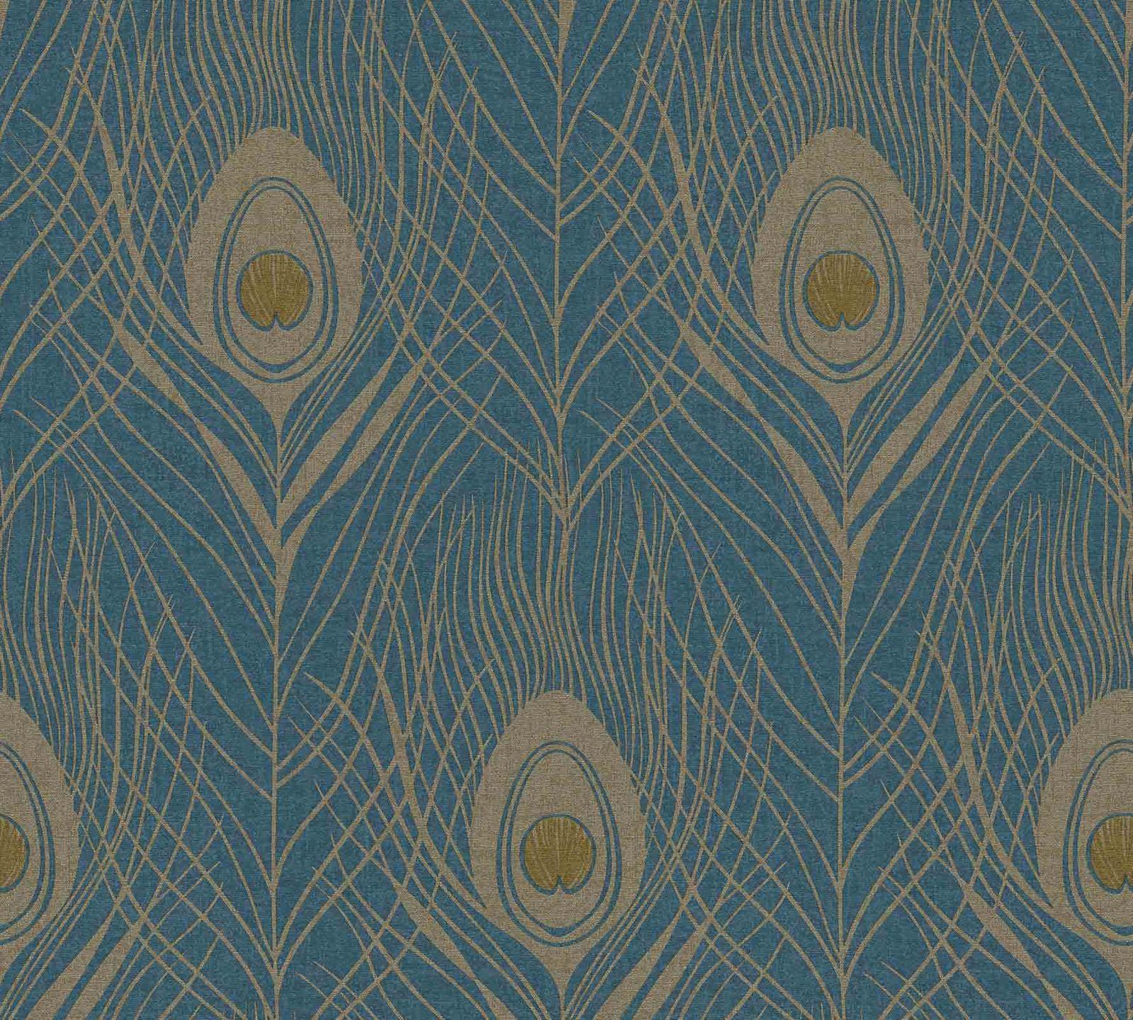 Behang Blauw Met Goud - HD Wallpaper 