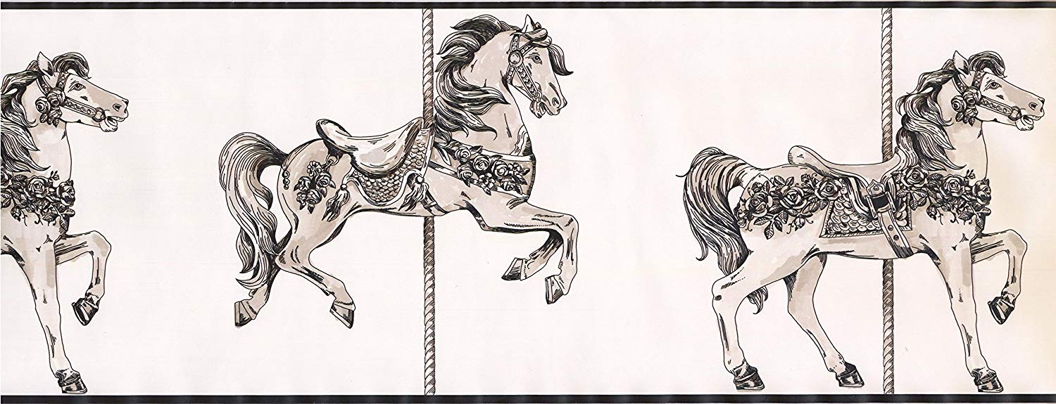 Carousel Horse Black And White - HD Wallpaper 