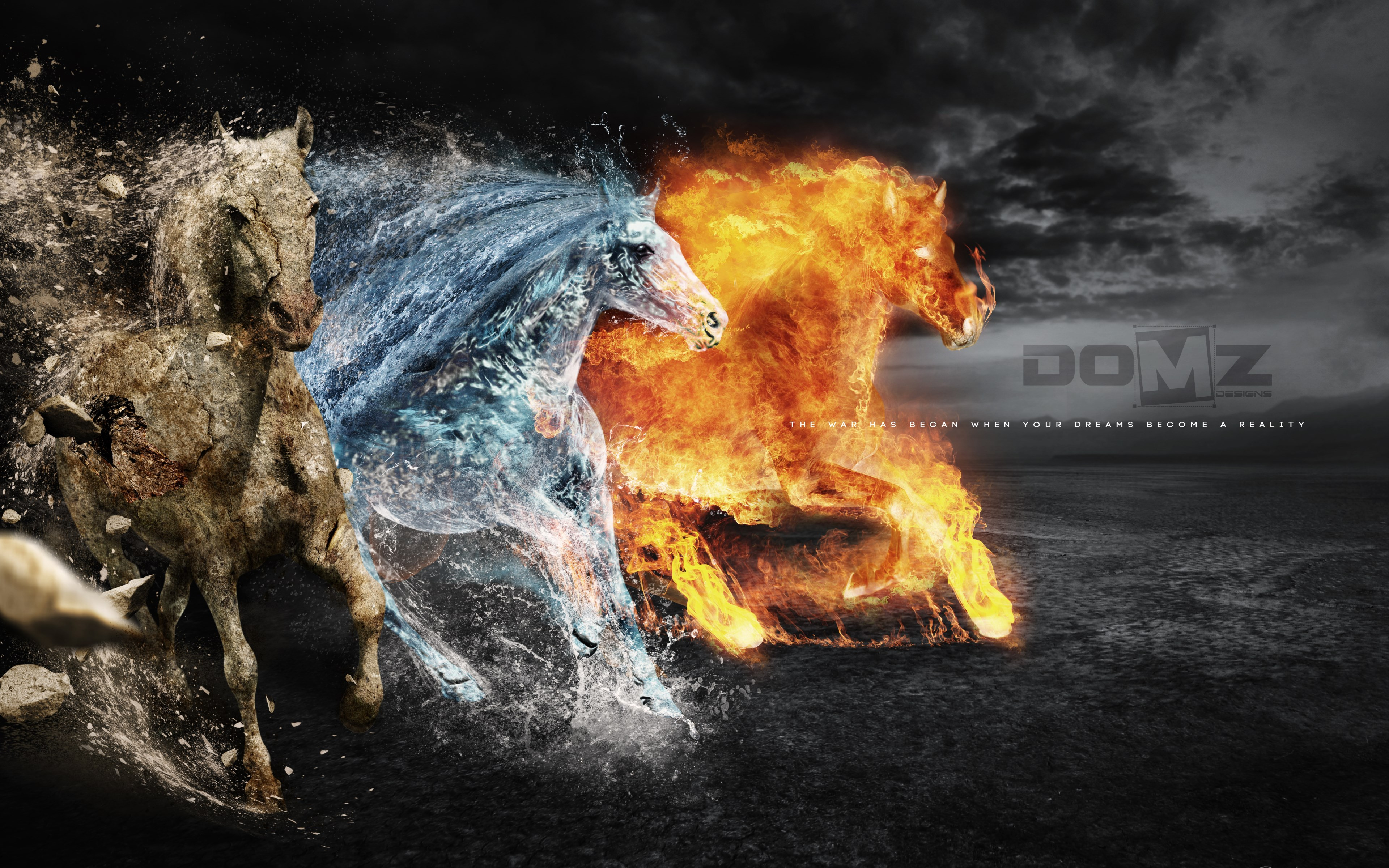 Earth, Fire And Water Wallpaper - Fire And Water Horse - HD Wallpaper 