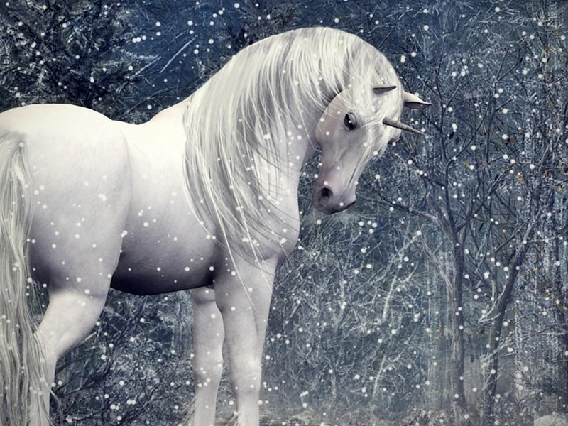 Unicorn In A Snowy Forest Wallpaper - Tapety Na Pulpit Jednorożec - HD Wallpaper 