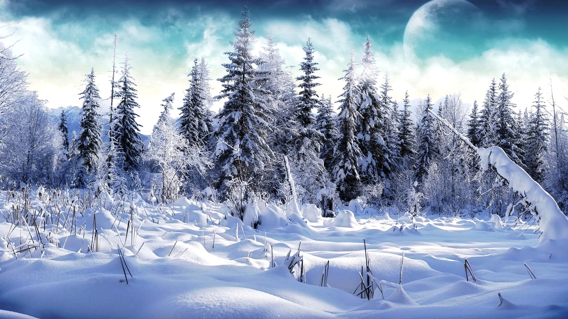 Moon Snow Wallpaper Hd - HD Wallpaper 