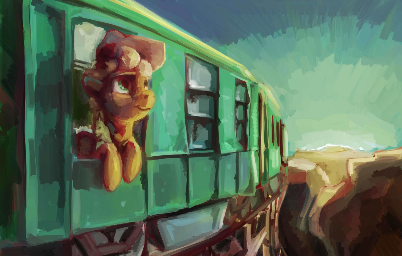 Photo Wallpaper Train, Art, Pony, My Little Pony, Applejack, - Painting - HD Wallpaper 