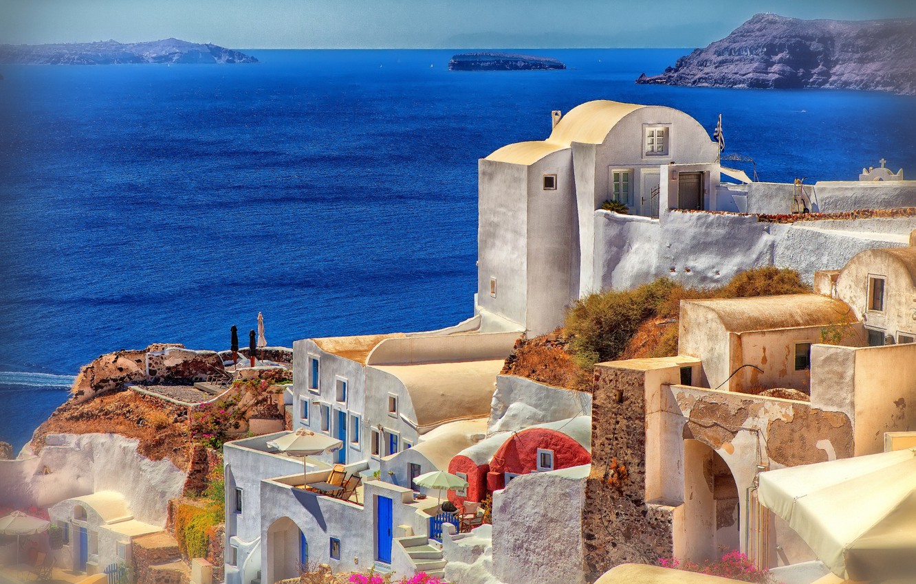 Photo Wallpaper Sea, Santorini, Greece, Oia - Обои На Рабочий Стол Греция И Море - HD Wallpaper 