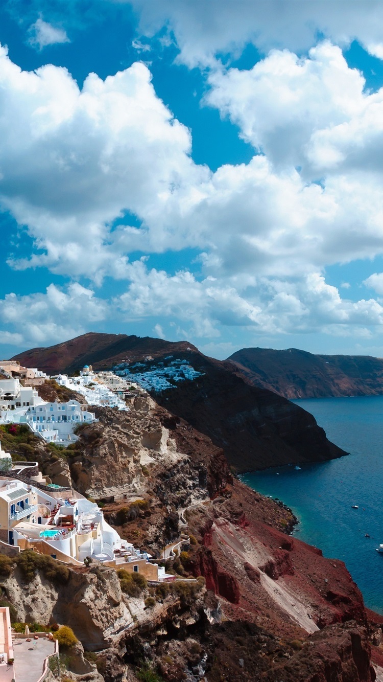 Iphone Wallpaper Santorini, Greece, Island, Sea, City, - Santorini - HD Wallpaper 