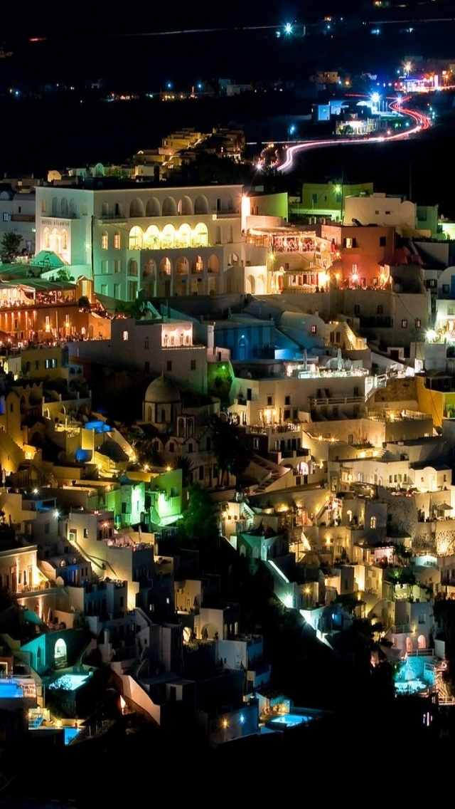 Santorini Night View For 640 X 1136 Iphone 5 Resolution - Santorini - HD Wallpaper 