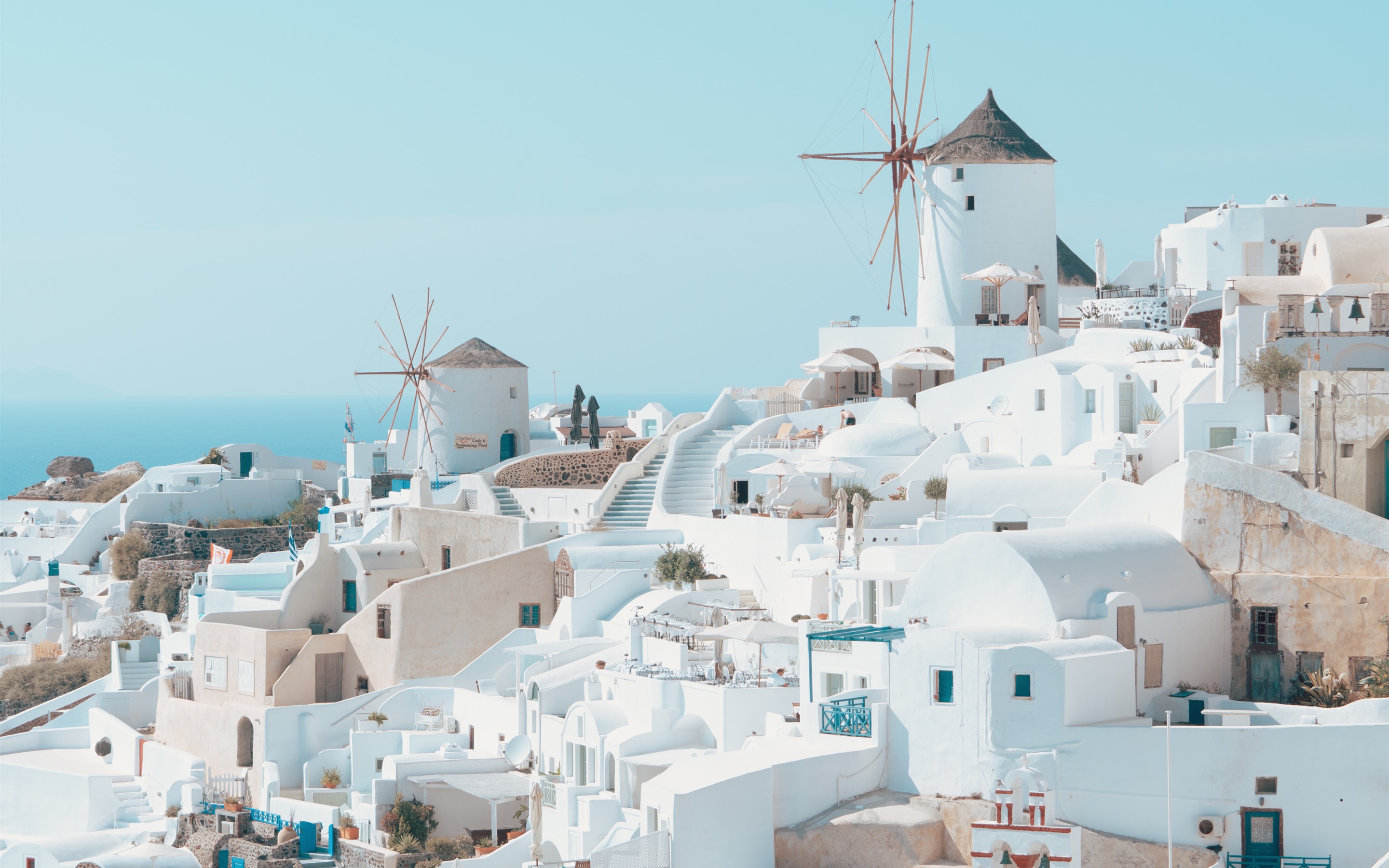 Wallpaper Santorini, Greece, White Style Houses, City - Thíra - HD Wallpaper 