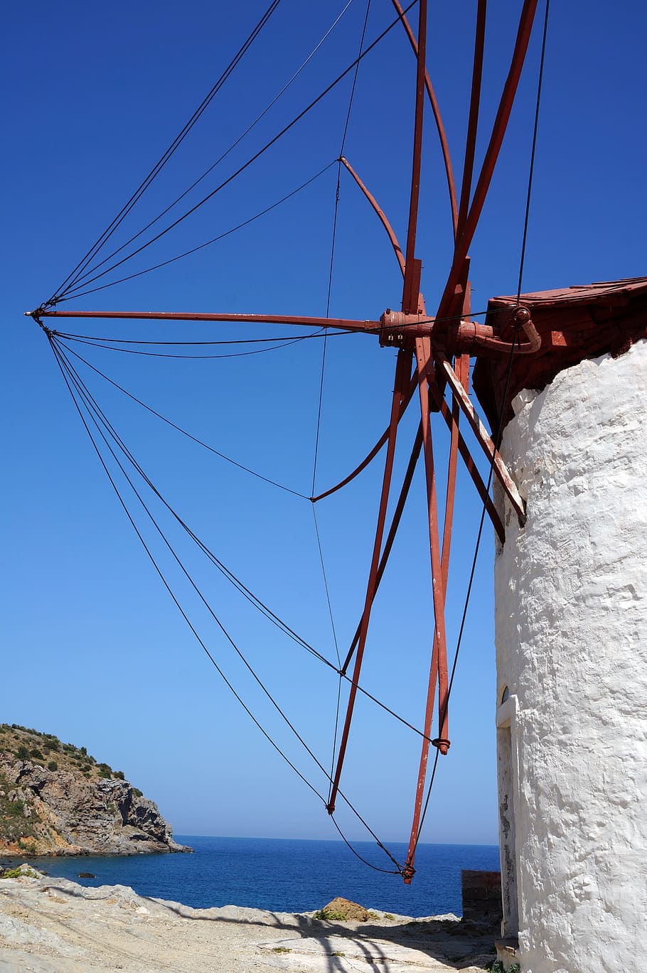Greece, Mill, Blue Sky, Sea, Greek Island, Cyclades - Sea - HD Wallpaper 
