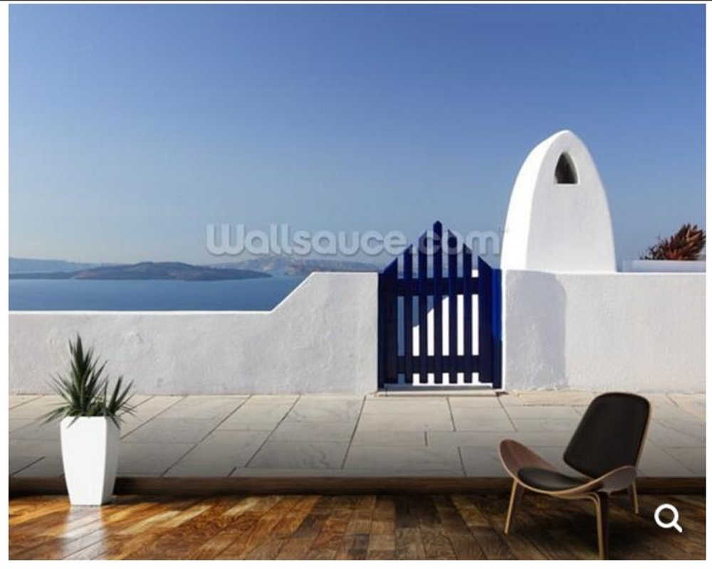 Custom Modern Wallpapers,white And Blue, Santorini, - Full Wall Murals For Dining Room - HD Wallpaper 