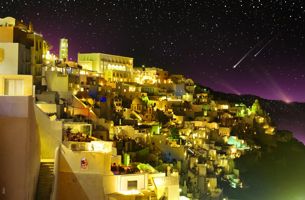 Santorini Thira Night View - HD Wallpaper 