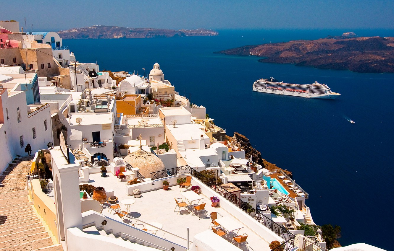 Photo Wallpaper Santorini, Greece, Liner, Santorini, - Santorini - HD Wallpaper 